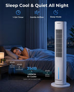 Turmventilator mit Wasserkühlung ATF-026L 38 Zoll 60W Verdunstungskühler mit Fernbedienung 3 Stufen 12H Timer