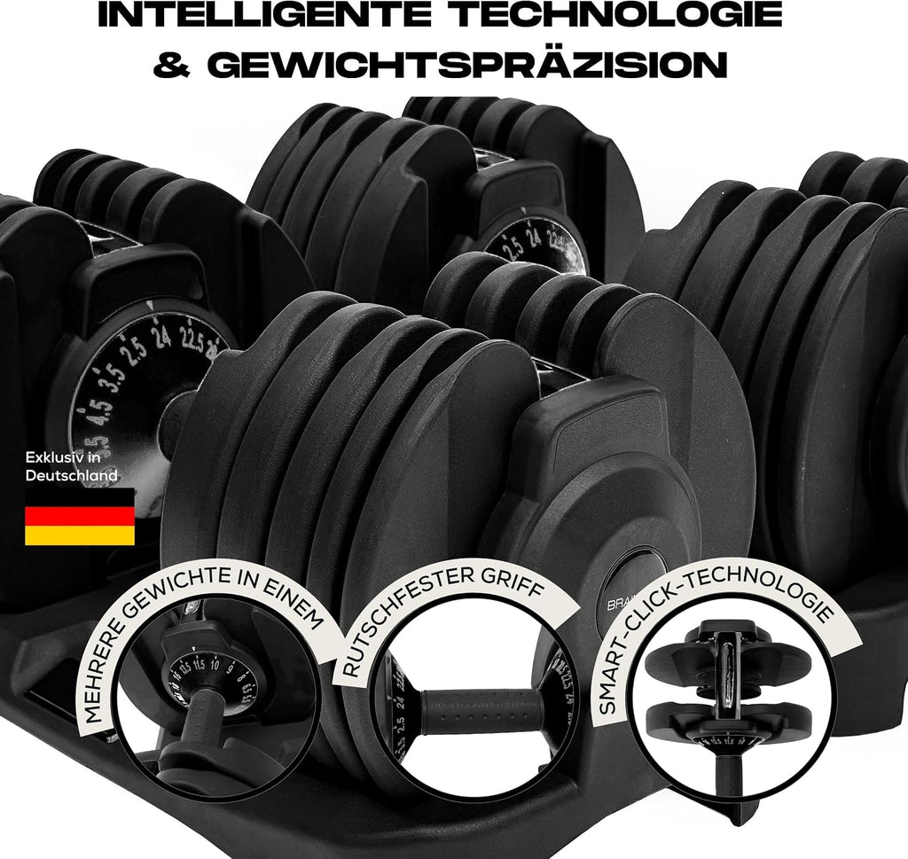 Verstellbares Kurzhantel-Set 24 kg 15 in 1 Gewichtsstufen Paar Smart Click System Anti-Rutsch Griff Gusseisen Heimtraining