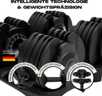 Verstellbares Kurzhantel-Set 24 kg 15 in 1 Gewichtsstufen Paar Smart Click System Anti-Rutsch Griff Gusseisen Heimtraining