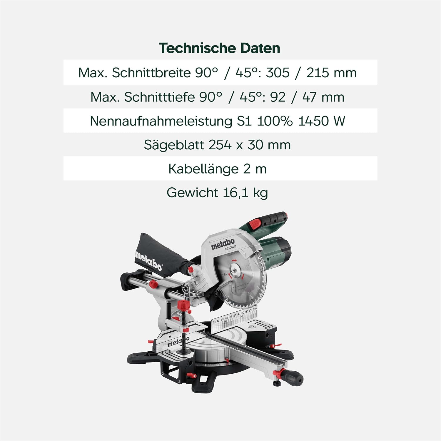 Kapp- und Gehrungssäge KGS 254 M 613254000 254 mm Sägeblatt Zugfunktion Precision Cut Line 1450 W 4500 U/min