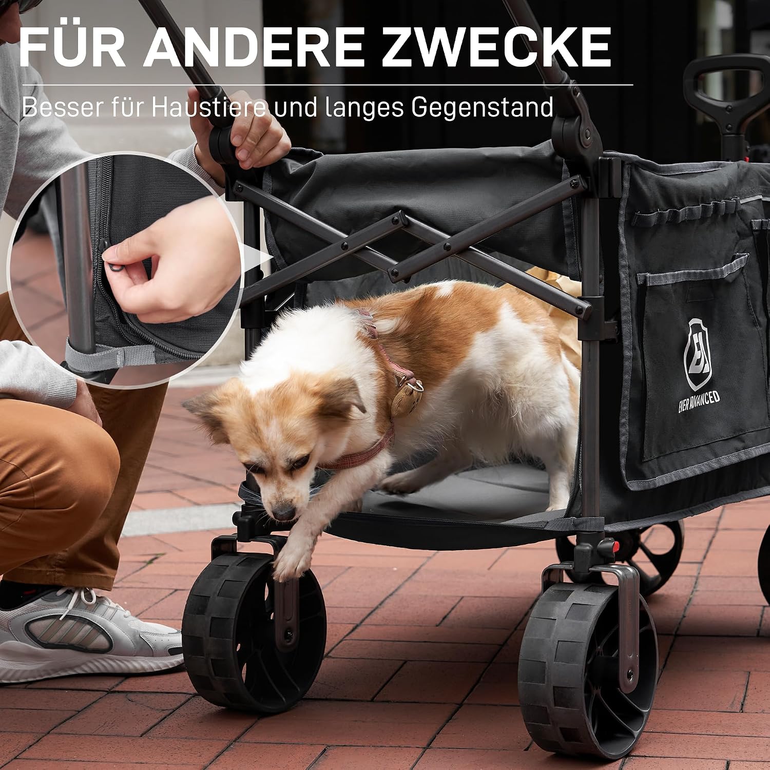 Faltbarer Bollerwagen EA-TR-21830S 225 L bis 150 kg mit Bremse Dach Schiebe- und Ziehgriff 4 Räder