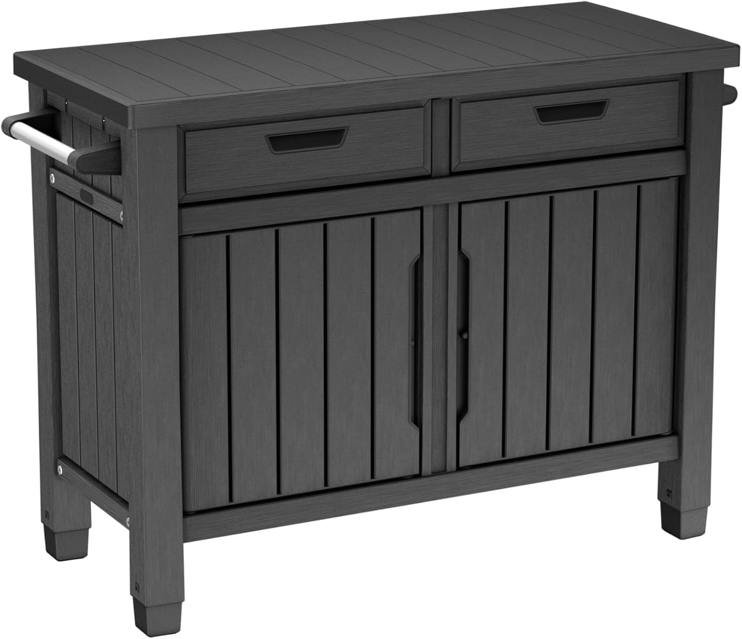 Outdoor Grilltisch Beistelltisch 22634 mit 2 Schubladen Holzoptik Kunstharz Stauraum 124 cm für Garten und Grillbereich