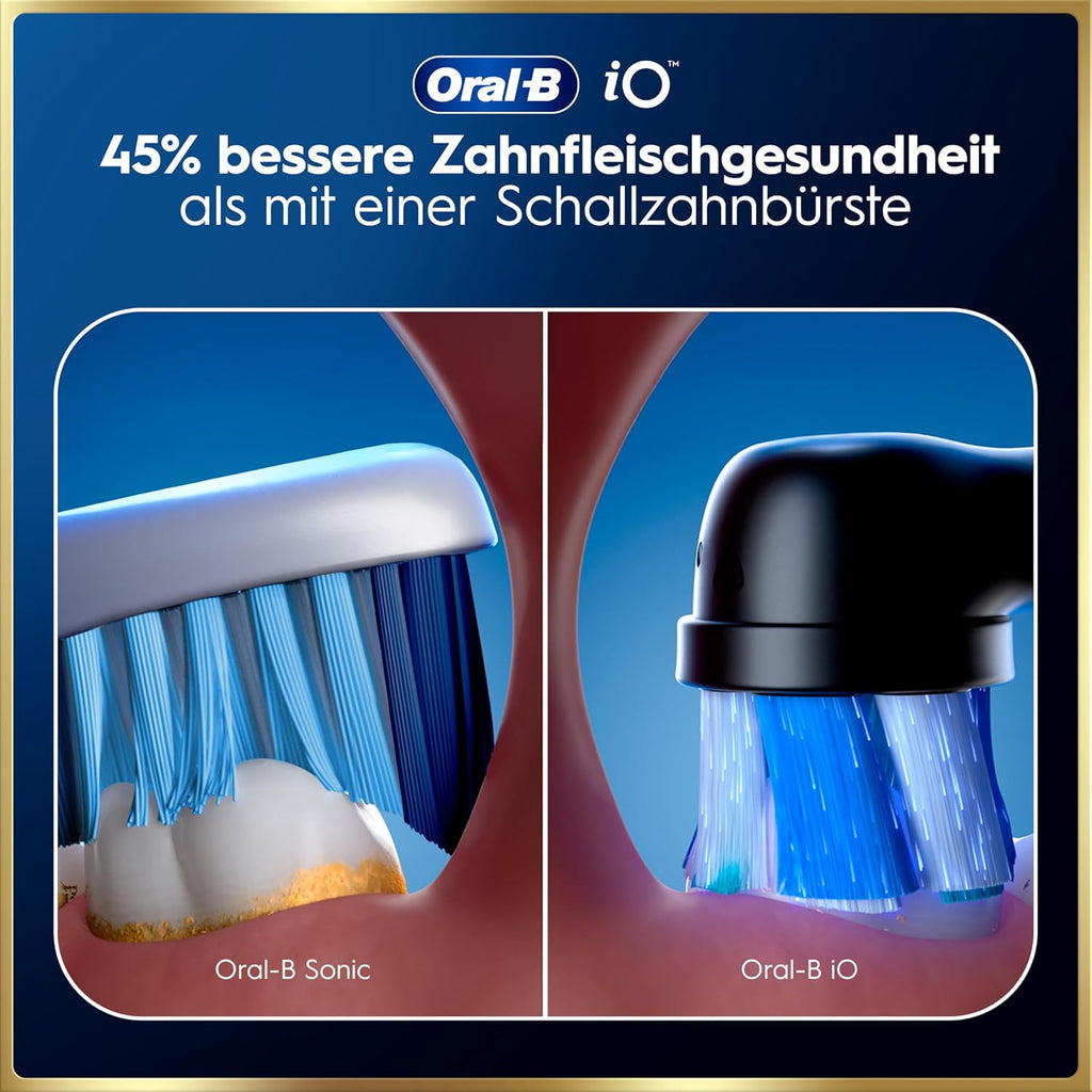 Elektrische Zahnbürste mit Aufsteckbürsten iO Series 9 wiederaufladbar 7 Reinigungsmodi Smart Druckkontrolle Rundbürstenkopf Schwarz