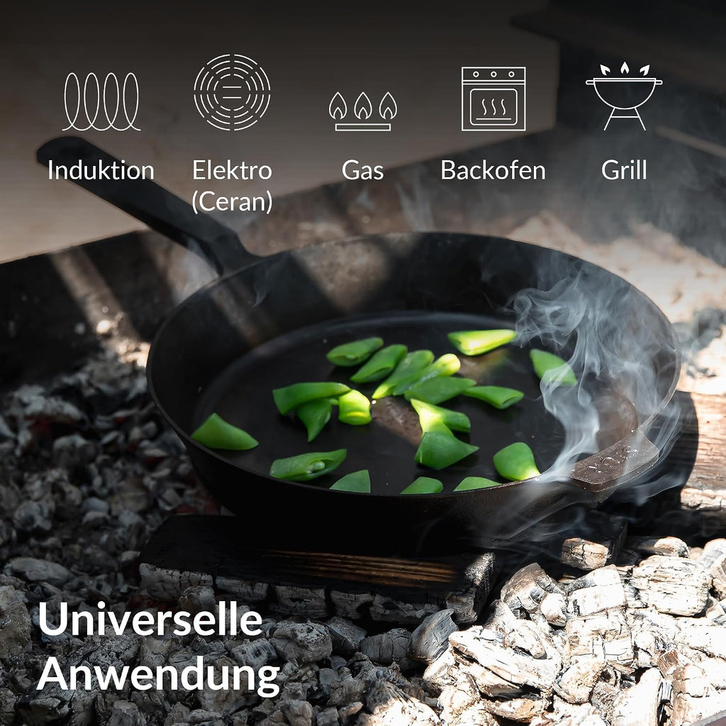 Gusseisenpfanne 28 cm Induktion für alle Herdarten fein geschliffen ohne Beschichtung Made in Germany Cast Iron Pan