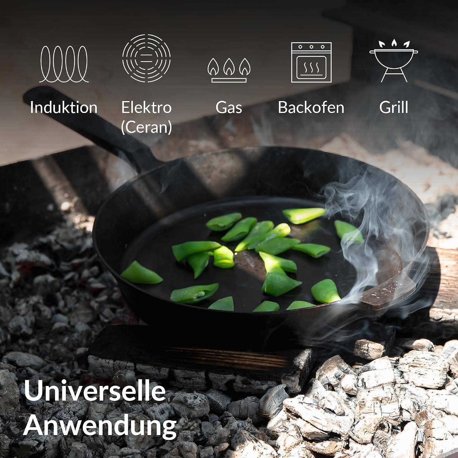Gusseisenpfanne 28 cm Induktion für alle Herdarten fein geschliffen ohne Beschichtung Made in Germany Cast Iron Pan