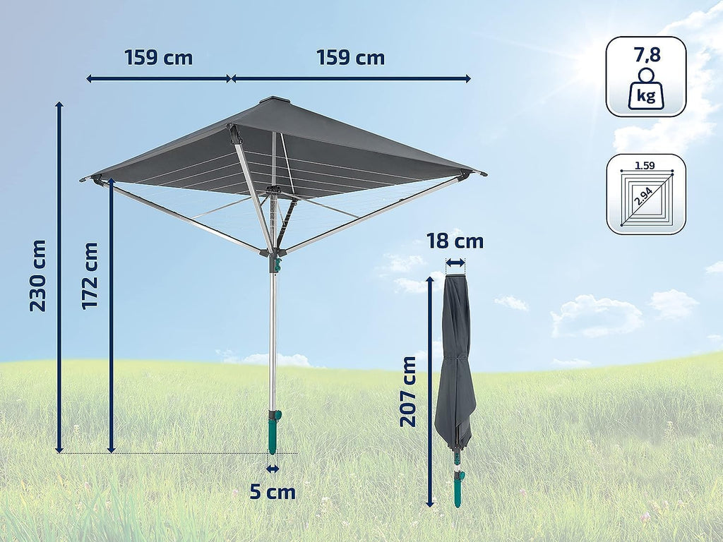Wäschespinne LinoProtect 400 mit wasserdichtem Dach Aluminium Wäscheständer Outdoor 40m Leine inkl Bodenhülse