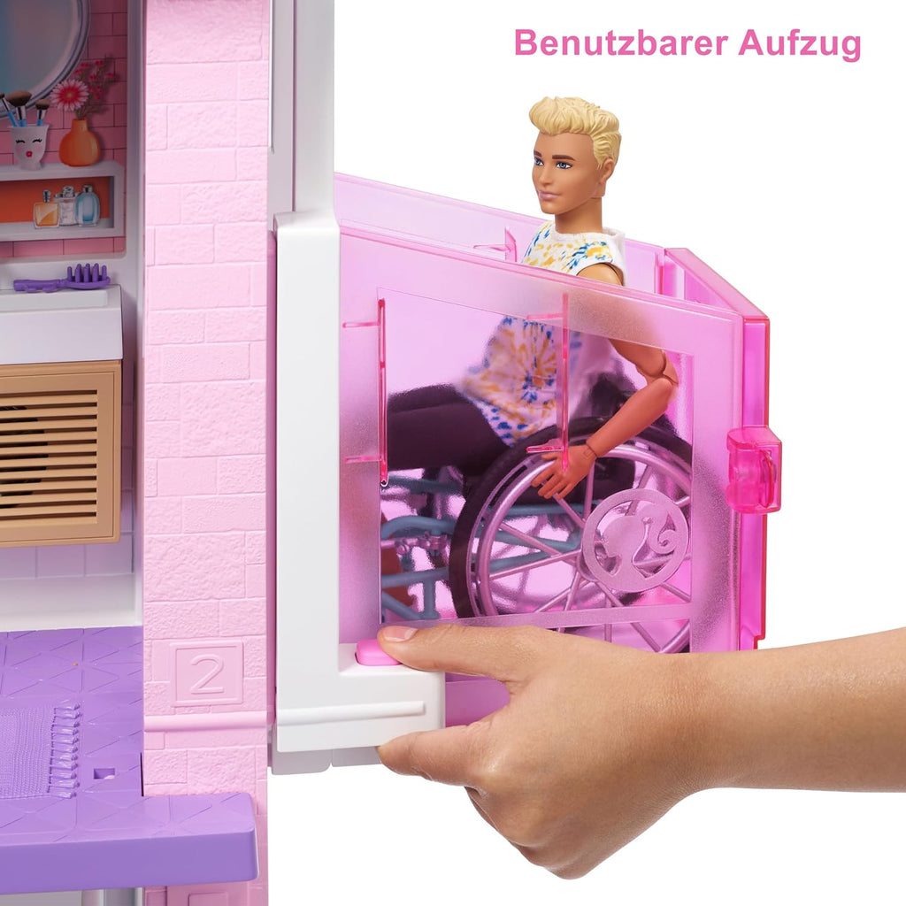 Puppenhaus Spielset 3 Etagen mit Pool Rutsche Aufzug Licht und Sound 75 Zubehörteile Modell GRG93