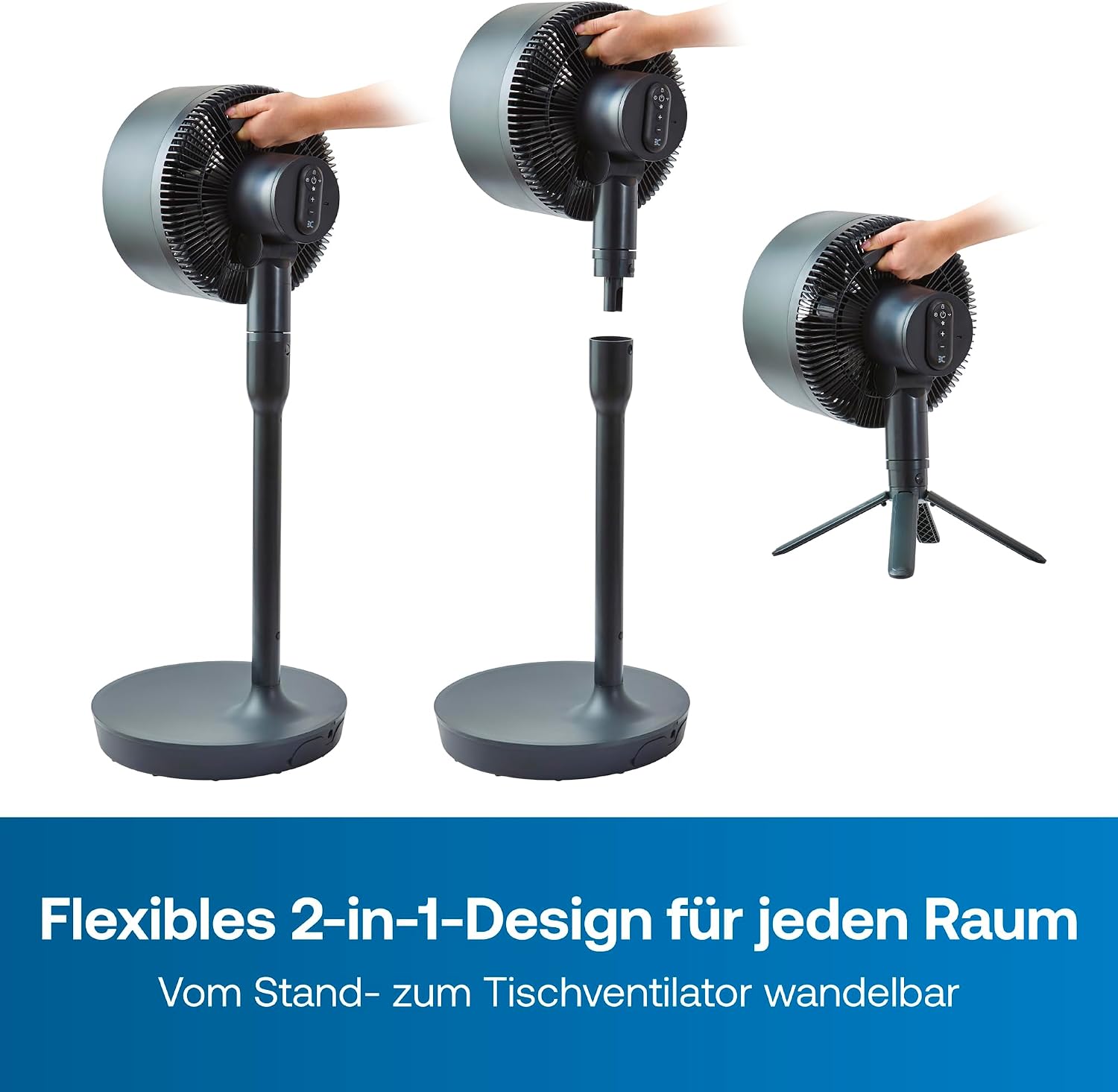 DUOCOOL Smart Akkuventilator 2-in-1 Stand und Tischventilator kabellos 45 Stunden Laufzeit 5 Stufen Turbo App Steuerung Alexa kompatibel