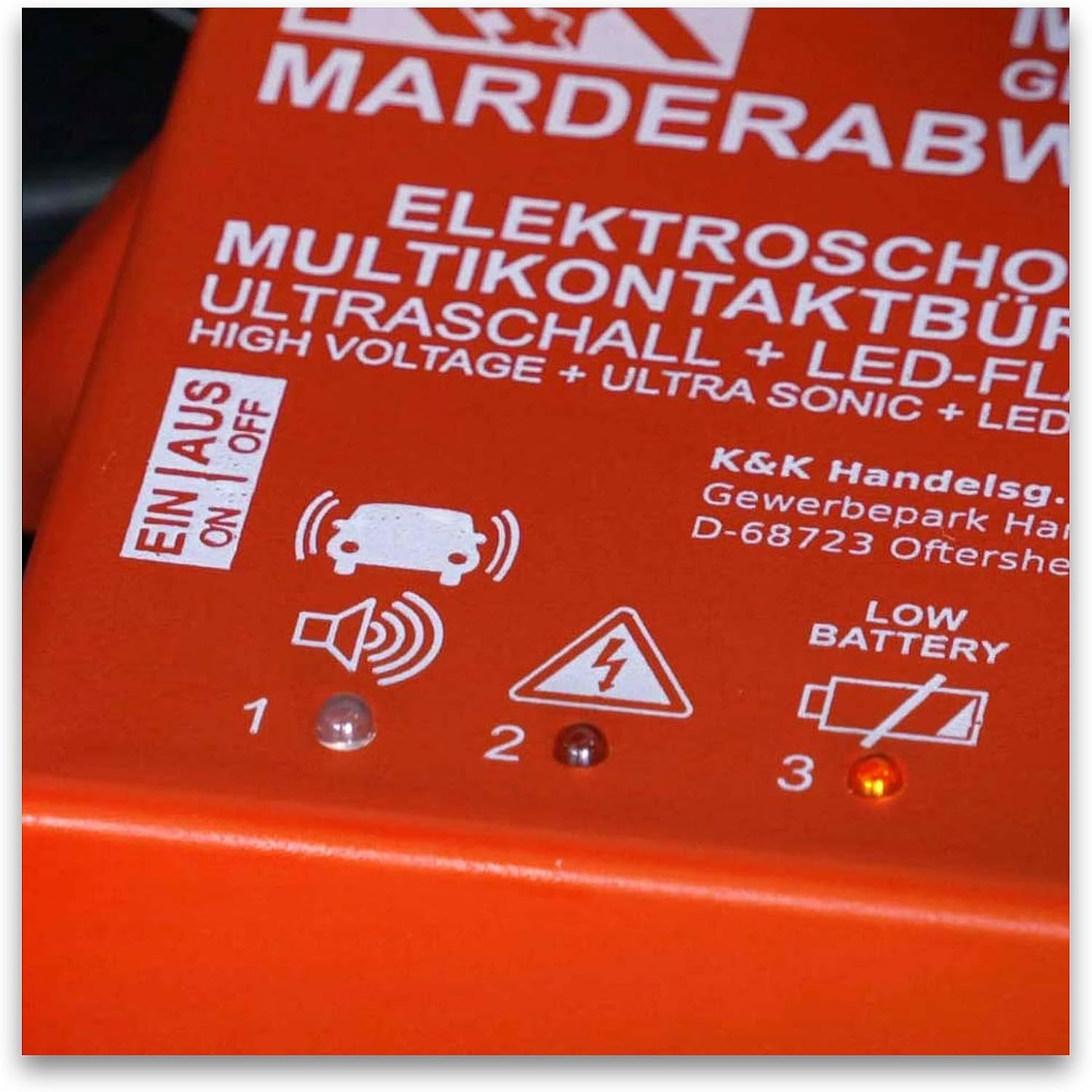 Marderschutzgerät M9700 Hochspannung Ultraschall 360° IP67 Batterie betrieben Anschlussleitung Steuergerät