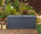 Garten Aufbewahrungsbox 570 Liter Kissenbox mit Belüftung Holzoptik wetterfest mit Gasdruckfeder