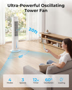 Turmventilator mit Wasserkühlung ATF-026L 38 Zoll 60W Verdunstungskühler mit Fernbedienung 3 Stufen 12H Timer