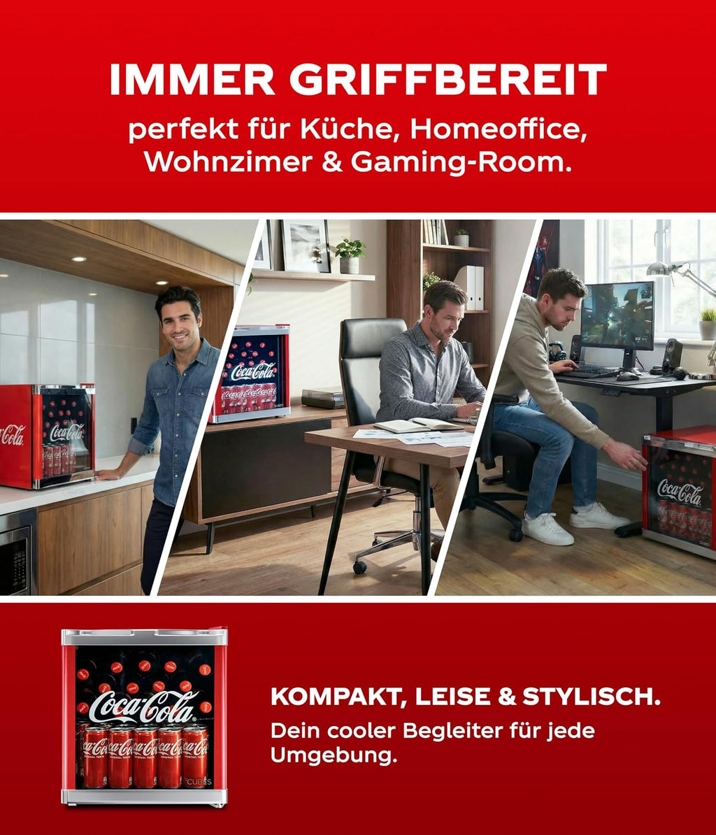 Getränkekühlschrank Mini Kühlschrank CC 165 50L mit Glastür Sicherheitsglas 39 dB freistehend für Getränke