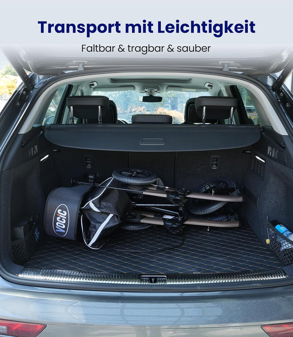 Rollator 4-Rad Gehwagen mit Sitz Aluminium faltbar höhenverstellbar Outdoor pannensichere Gummireifen 136 kg Tragfähigkeit grau
