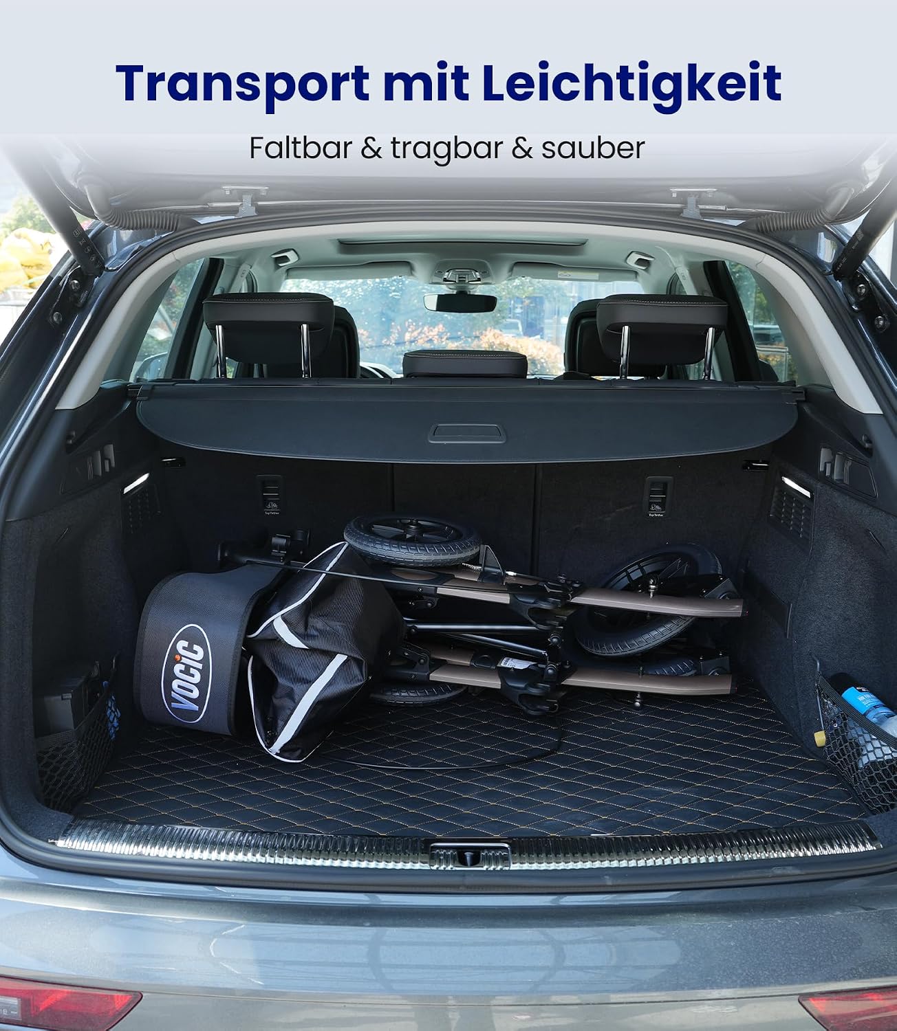 Rollator 4-Rad Gehwagen mit Sitz Aluminium faltbar höhenverstellbar Outdoor pannensichere Gummireifen 136 kg Tragfähigkeit grau