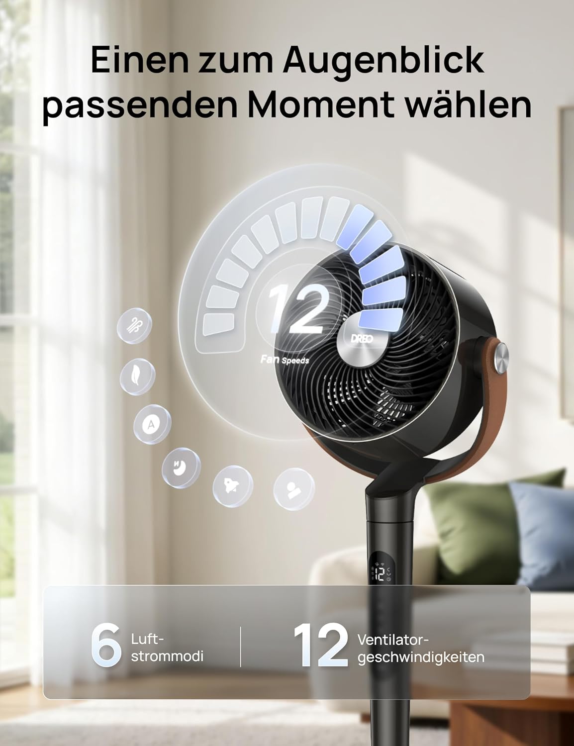 Standventilator Smart Bodenventilator DR-HAF003S mit WLAN RGB LED 150° Oszillation 12 Geschwindigkeiten 2209m³/h Luftstrom