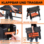 Klappbare Werkbank 2in1 Sägebock 454kg Tragfähigkeit Aluminiumbeine verstellbar 79x63,5x89cm inkl Schraubzwingen