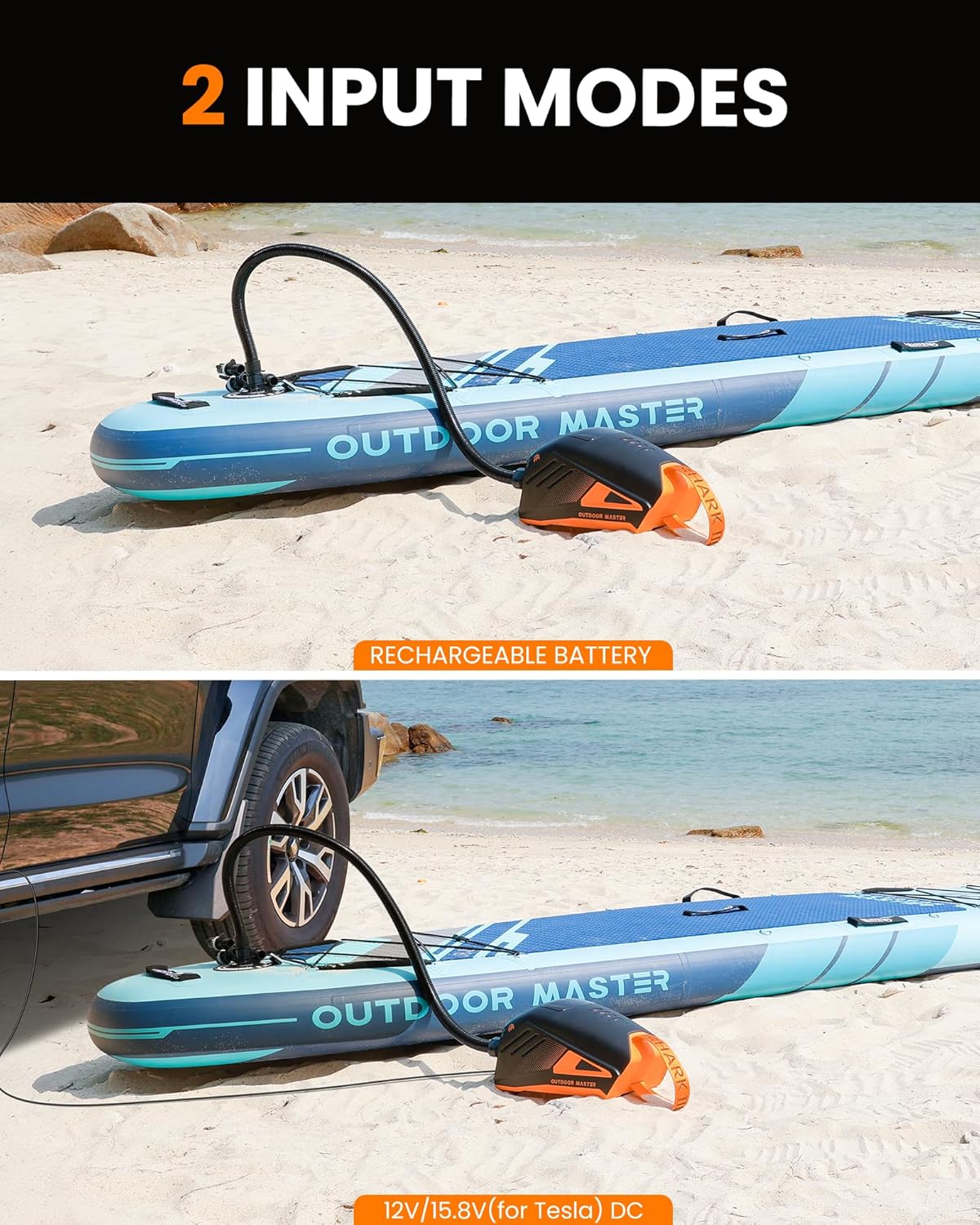 Elektrische SUP Pumpe Shark 3 Akku Luftpumpe 20 PSI 74Wh mit Auto-Off Funktion 8 Düsen Luftschlauch für SUP Boards