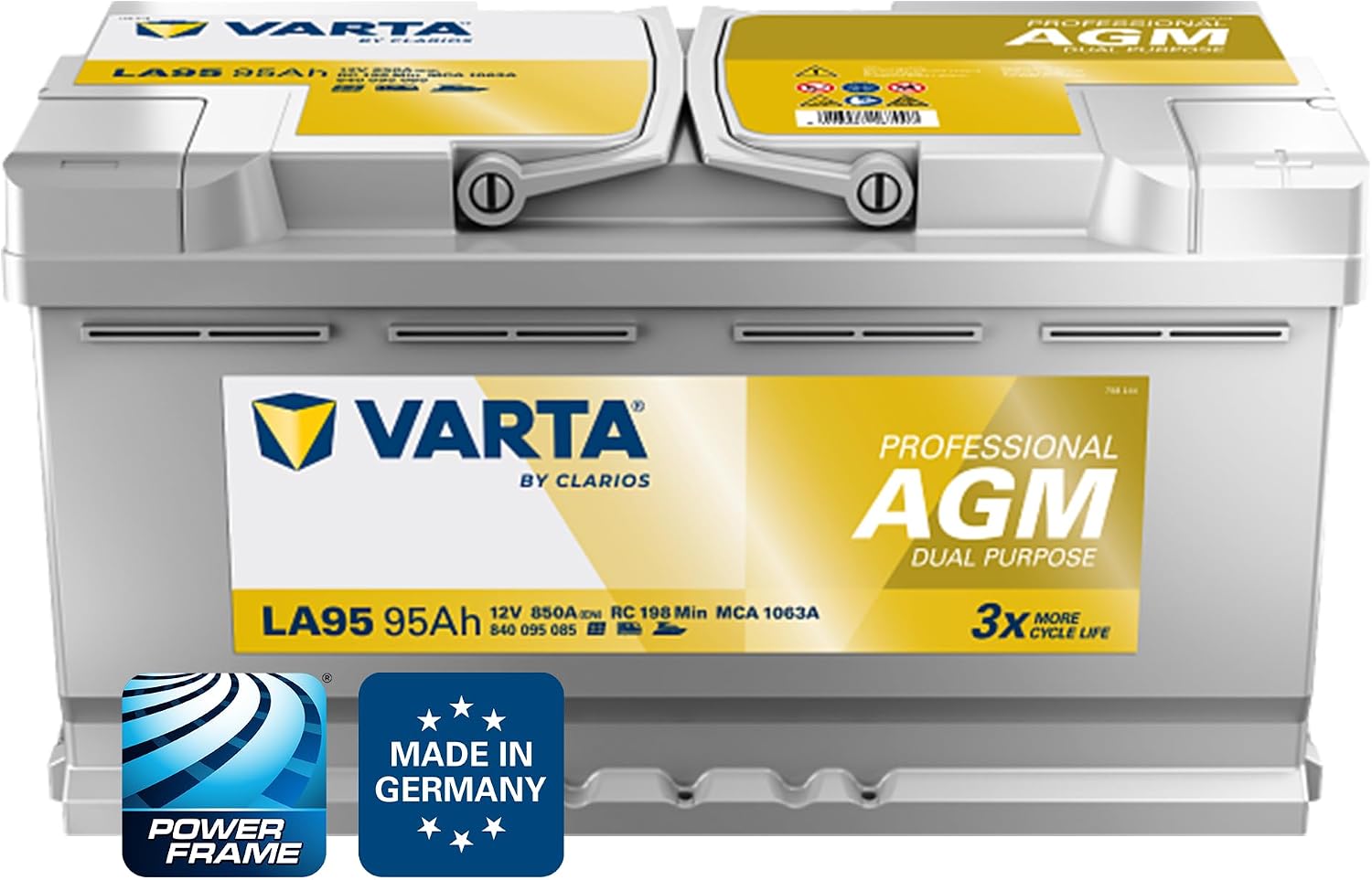 AGM Versorgungsbatterie LA95 12V 95Ah 850A Dual Purpose Batterie für Wohnmobil Wohnwagen und Boote