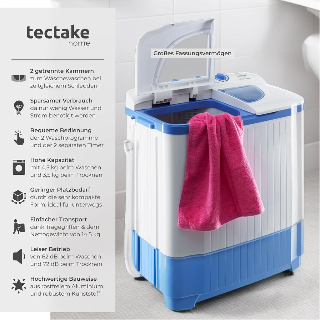 Mini Waschmaschine mit Schleuderfunktion 4,5 kg Toplader Camping Reisewaschmaschine 2-in-1 Modell 400777