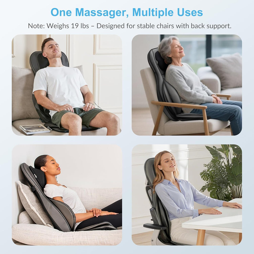 Massage Sitzauflage Shiatsu Rücken Nacken 2D 3D Knetmassage mit Wärme Luftkompression Vollrücken verstellbar