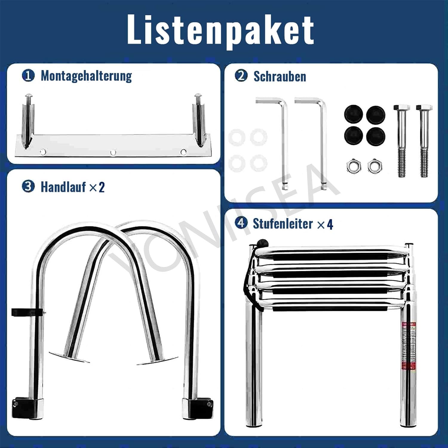Edelstahl Poolleiter Klappbar 4 Stufen Ausziehbar 120-150 cm Poolhöhe Rutschfeste Stufen Handlauf Traglast 220 kg