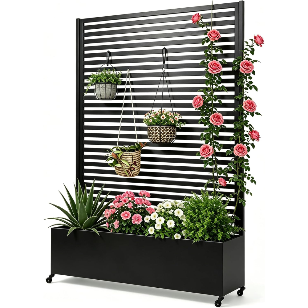 Pflanzkasten mit Spalier Metall Hochbeet auf Rollen Sichtschutz 120x40x185 cm rechteckig Garten Balkon Terrasse