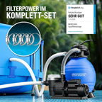 Sandfilteranlage SF96K 9600 l/h 400 W bis 30000 L Pool 7-Wege Ventil selbstansaugend Ø32-38 mm Adapter Poolfilterpumpe