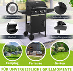 Gasgrill Grillwagen Louisiana 3 Brenner 8,1 kW mit Deckel Thermometer Warmhalterost Grillrost und Abdeckplane