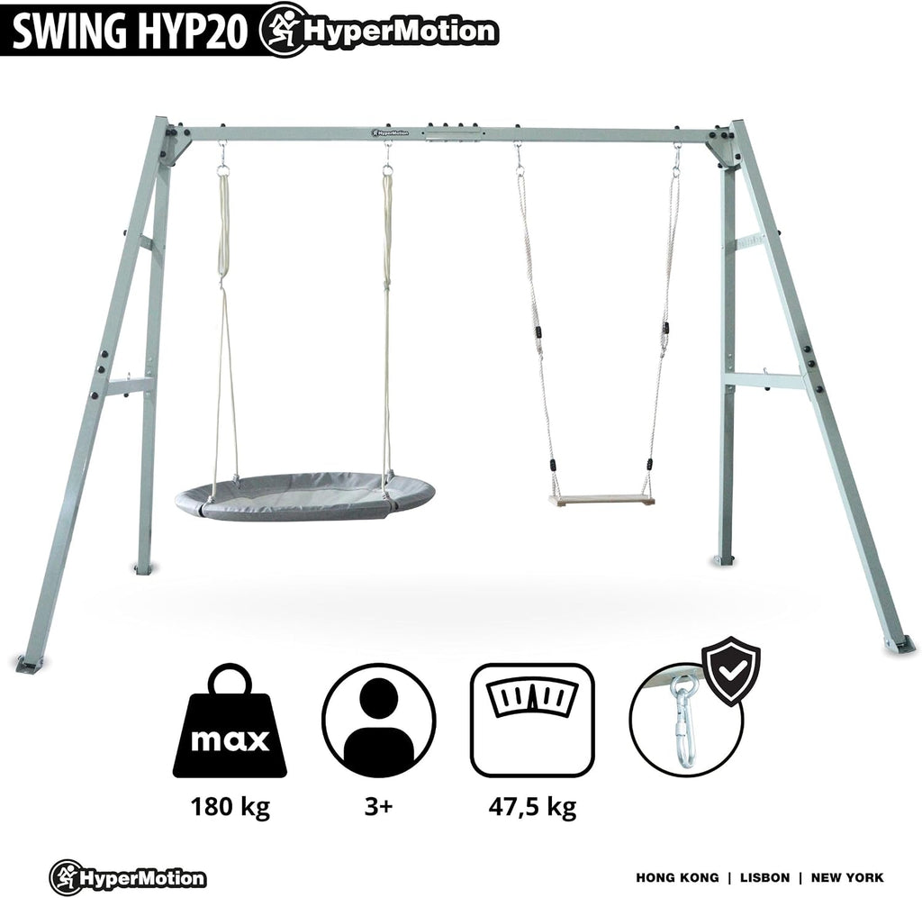 Doppelschaukel mit Stahlgestell ZEST SWING HYP2014 180 kg Belastbarkeit mit Nestschaukel und Hängematte für Garten