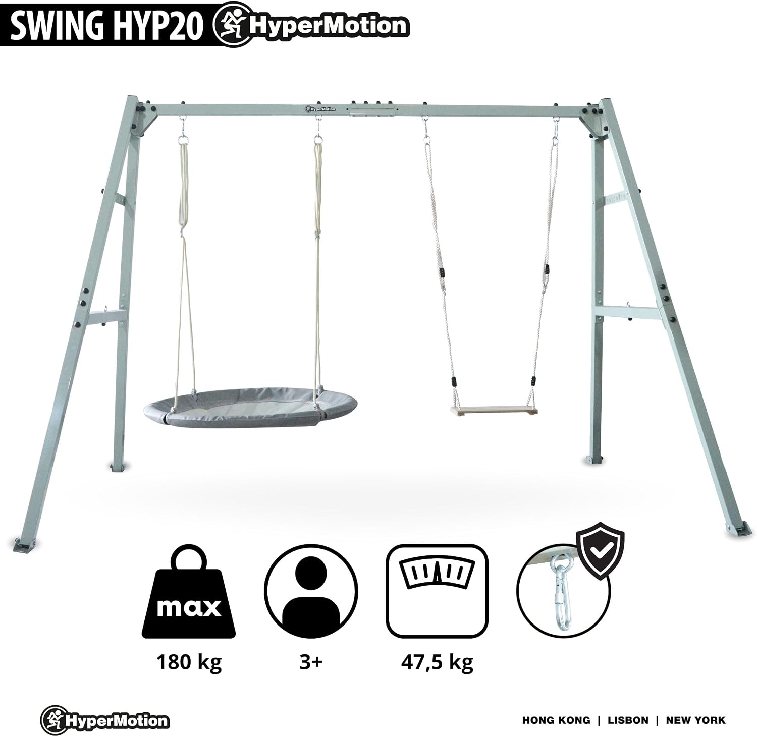 Doppelschaukel mit Stahlgestell ZEST SWING HYP2014 180 kg Belastbarkeit mit Nestschaukel und Hängematte für Garten