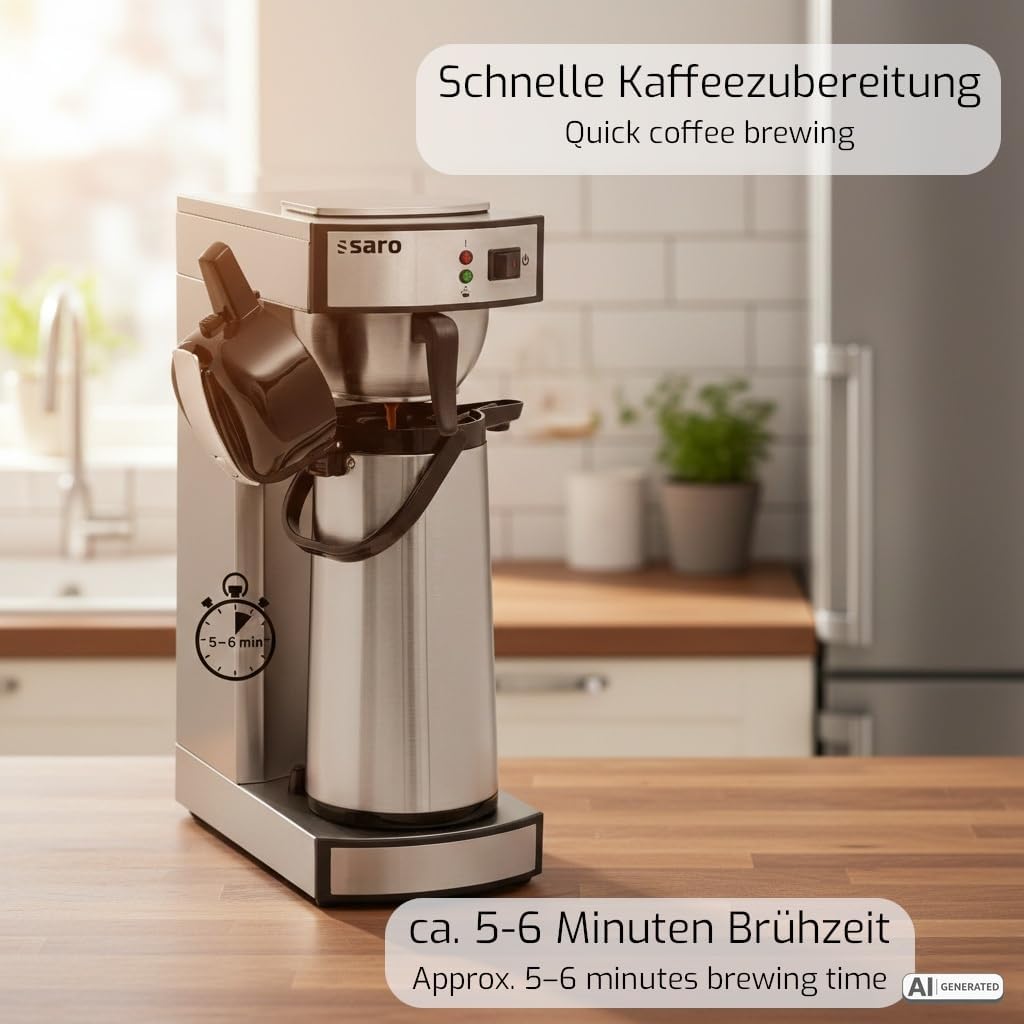 Kaffeemaschine SAROMICA THERMO 24 2.2L Edelstahl Isolierpumpkanne 5-6 Min Brühzeit 317-2085 2,069 kW