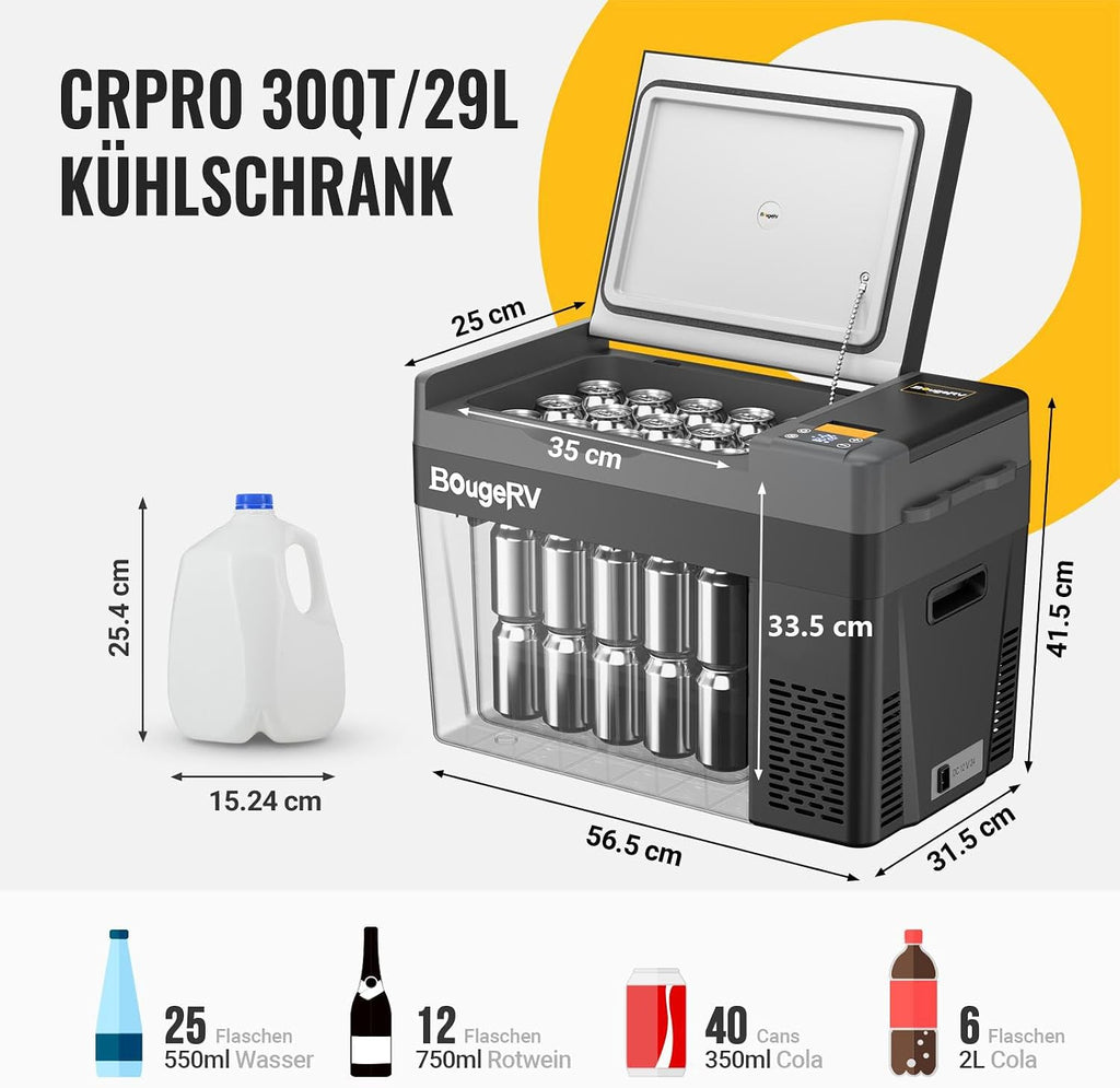 Kompressor Kühlbox CRPRO 29L 12V 24V 230V -22°C bis 10°C Auto Kühlschrank für Auto Camping Reisen