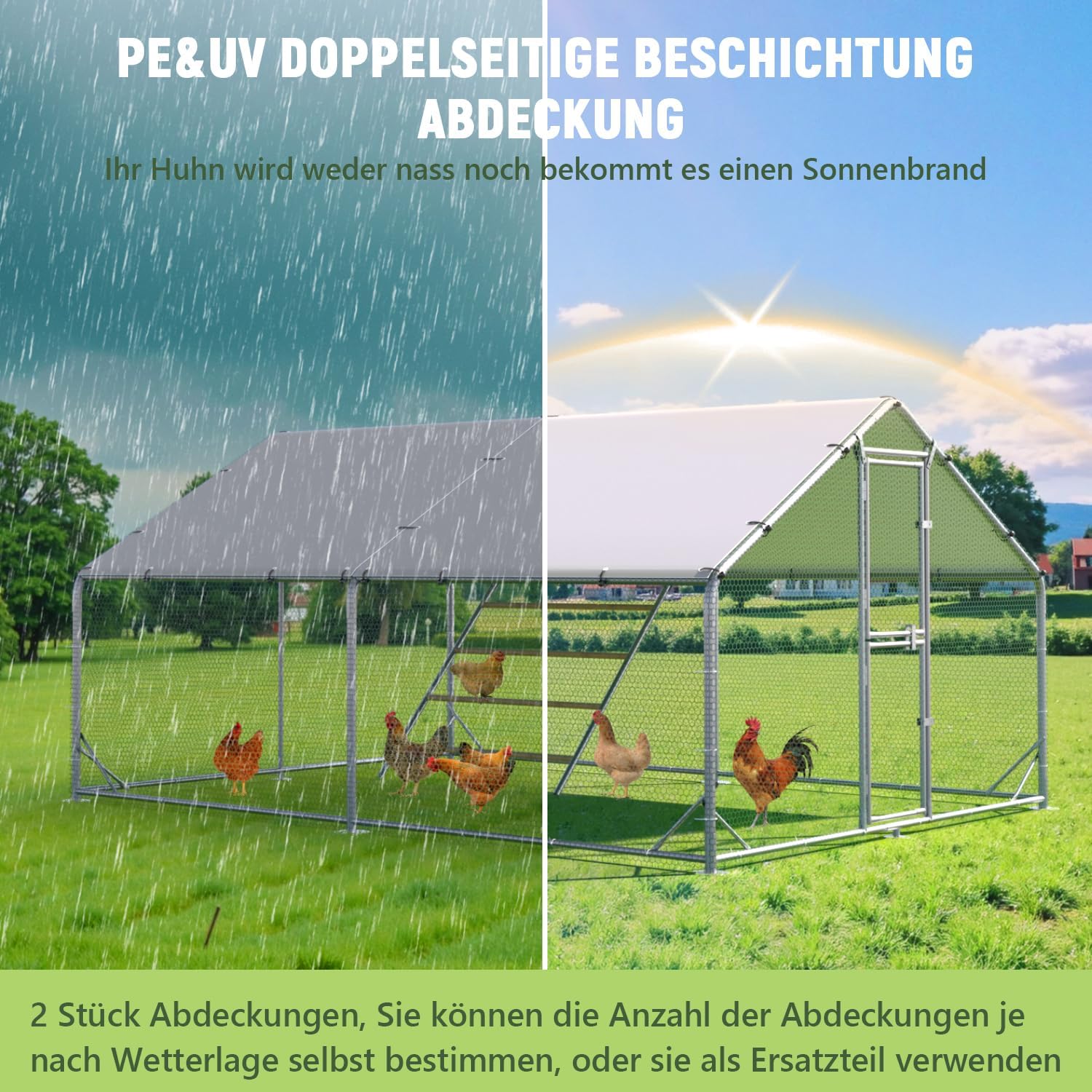 Hühnerstall Metall Freilaufgehege mit Dach CC3X4X2 3x4x2 m wetterfest für 10 bis 20 Hühner Sitzleiter Zubehör