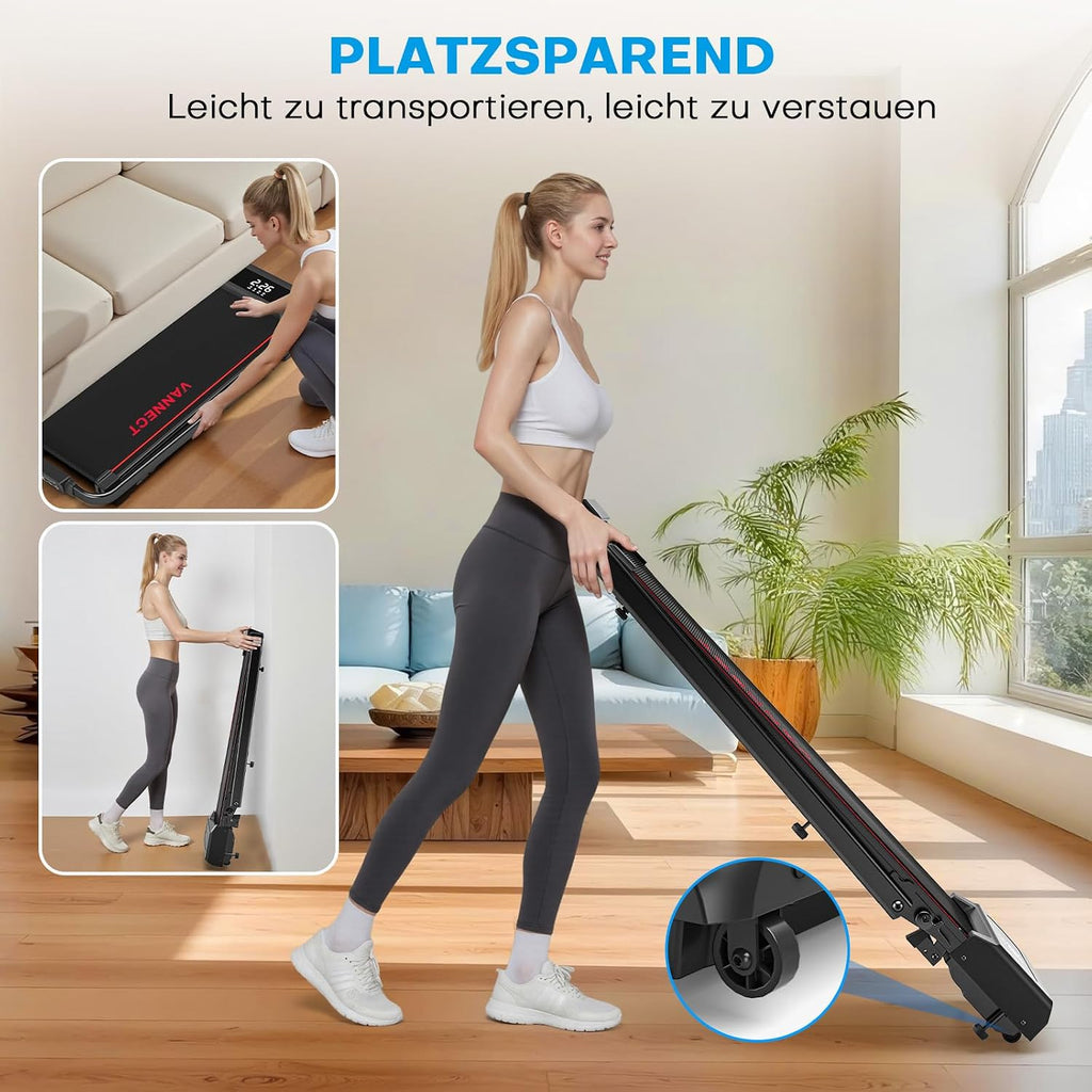 Walking Pad Laufband X390 klappbar mit 9% Steigung 1-12 km/h LCD Display App Steuerung Handlauf und Fernbedienung
