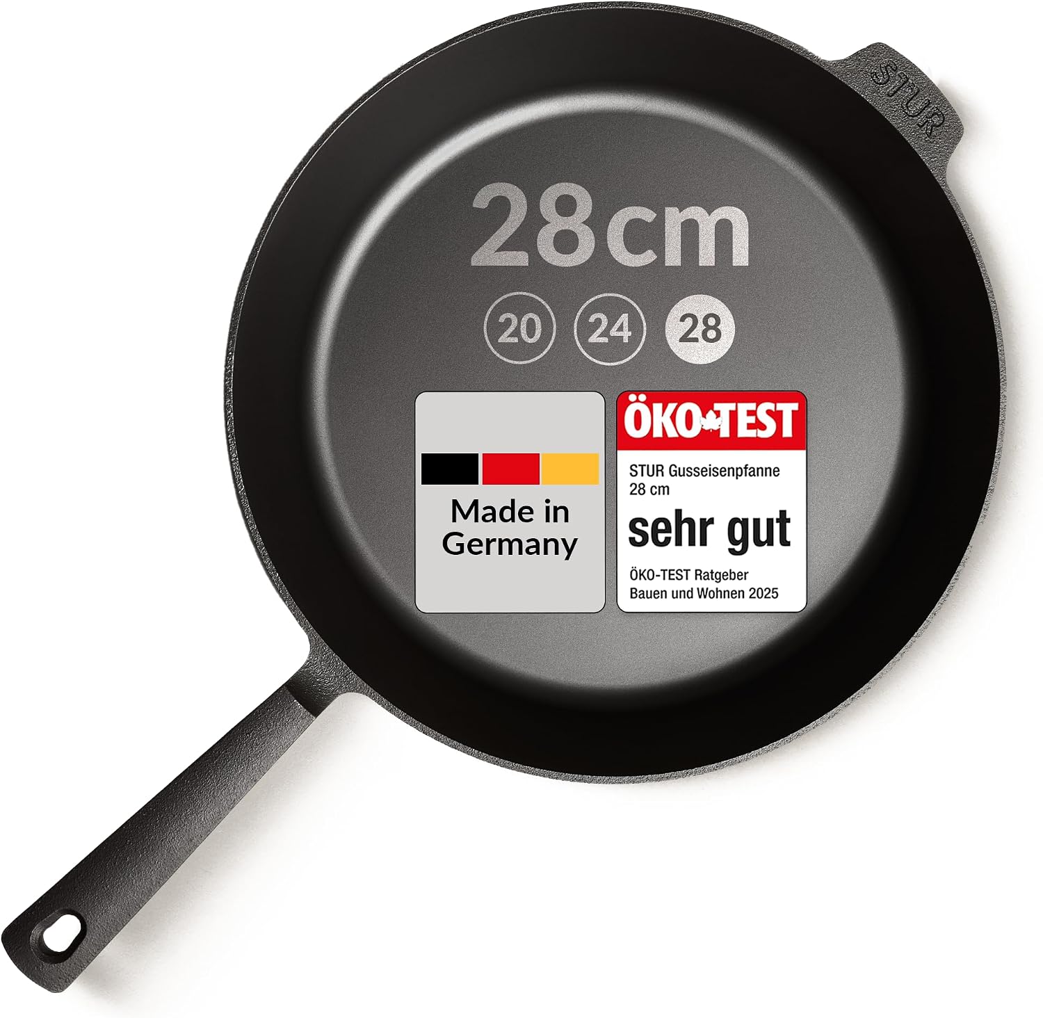 Gusseisenpfanne 28 cm Induktion für alle Herdarten fein geschliffen ohne Beschichtung Made in Germany Cast Iron Pan