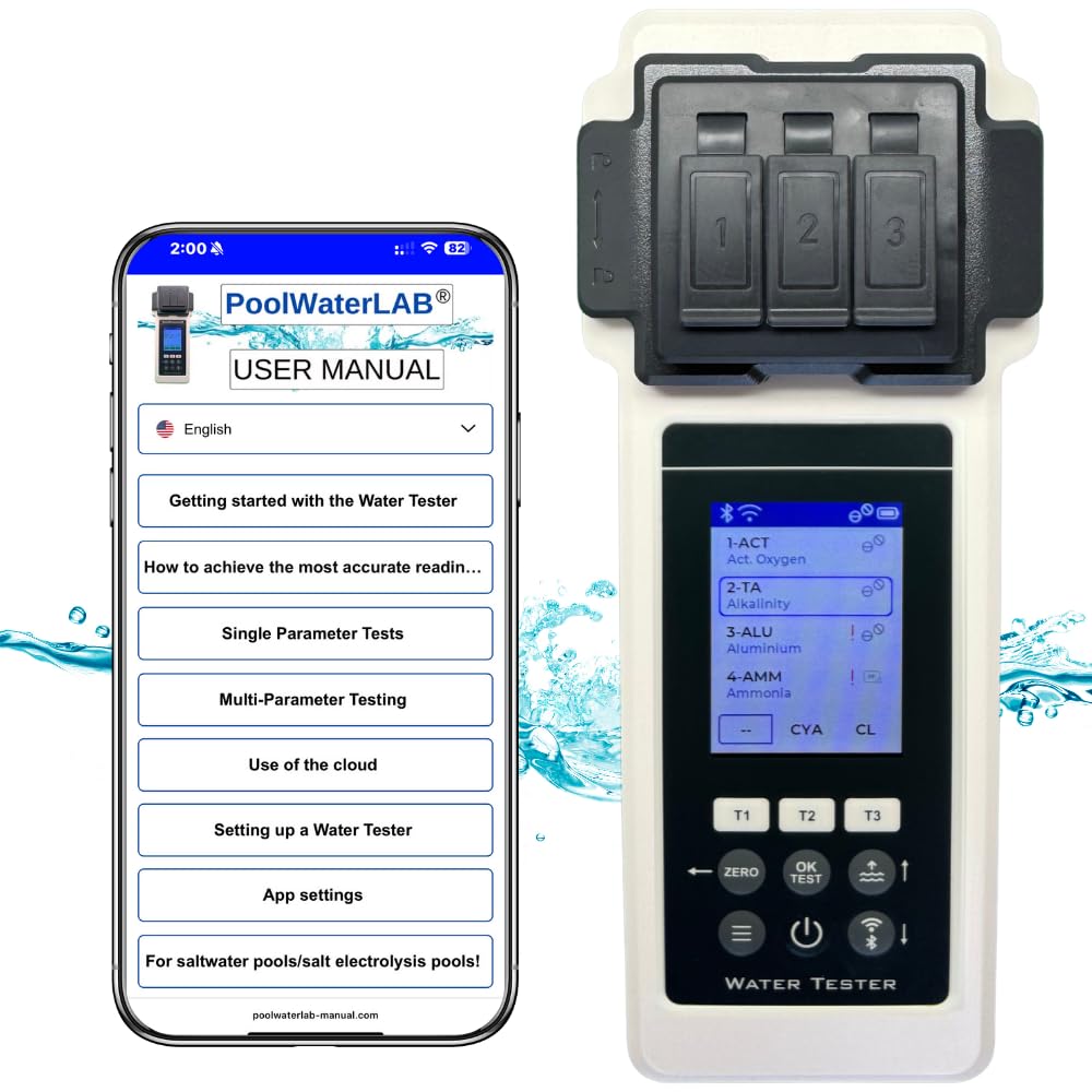 Pool Wasseranalysegerät 2.0 Set 27 Parameter WiFi Bluetooth App Pool Spa Whirlpool Messgerät inkl Koffer Wasserstandsausgleicher