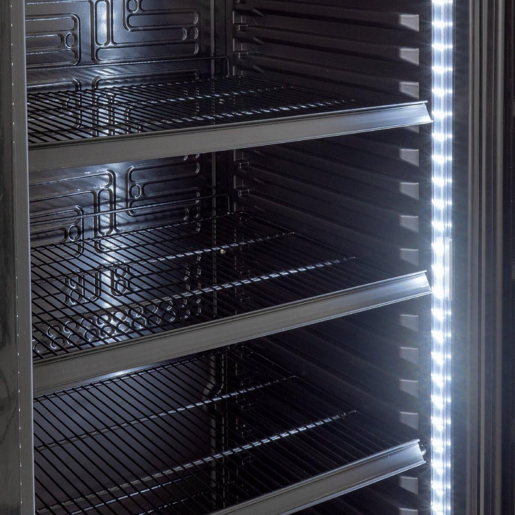 Getränkekühlschrank GK-360BB 360 L mit Glastür LED Beleuchtung abschließbar Umluftkühlung für Gastronomie