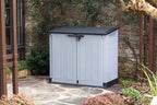 Gartenschuppen Store It Out Nova 132 x 71,5 x 113,5 cm Kunststoff Außenaufbewahrung wetterfest abschließbar hellgrau dunkelgrauer Deckel