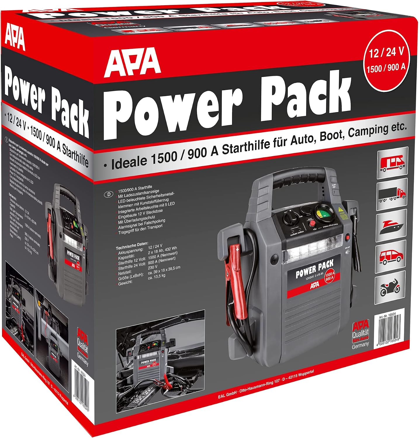 Starthilfe Power Pack 16524 12V 24V 900A Lithium Ionen 1500A Spitzenstrom PKW Fahrzeug Starthilfe Gerät