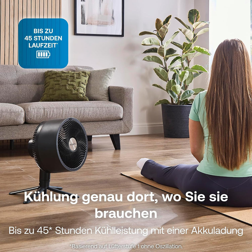 DUOCOOL Smart Akkuventilator 2-in-1 Stand und Tischventilator kabellos 45 Stunden Laufzeit 5 Stufen Turbo App Steuerung Alexa kompatibel