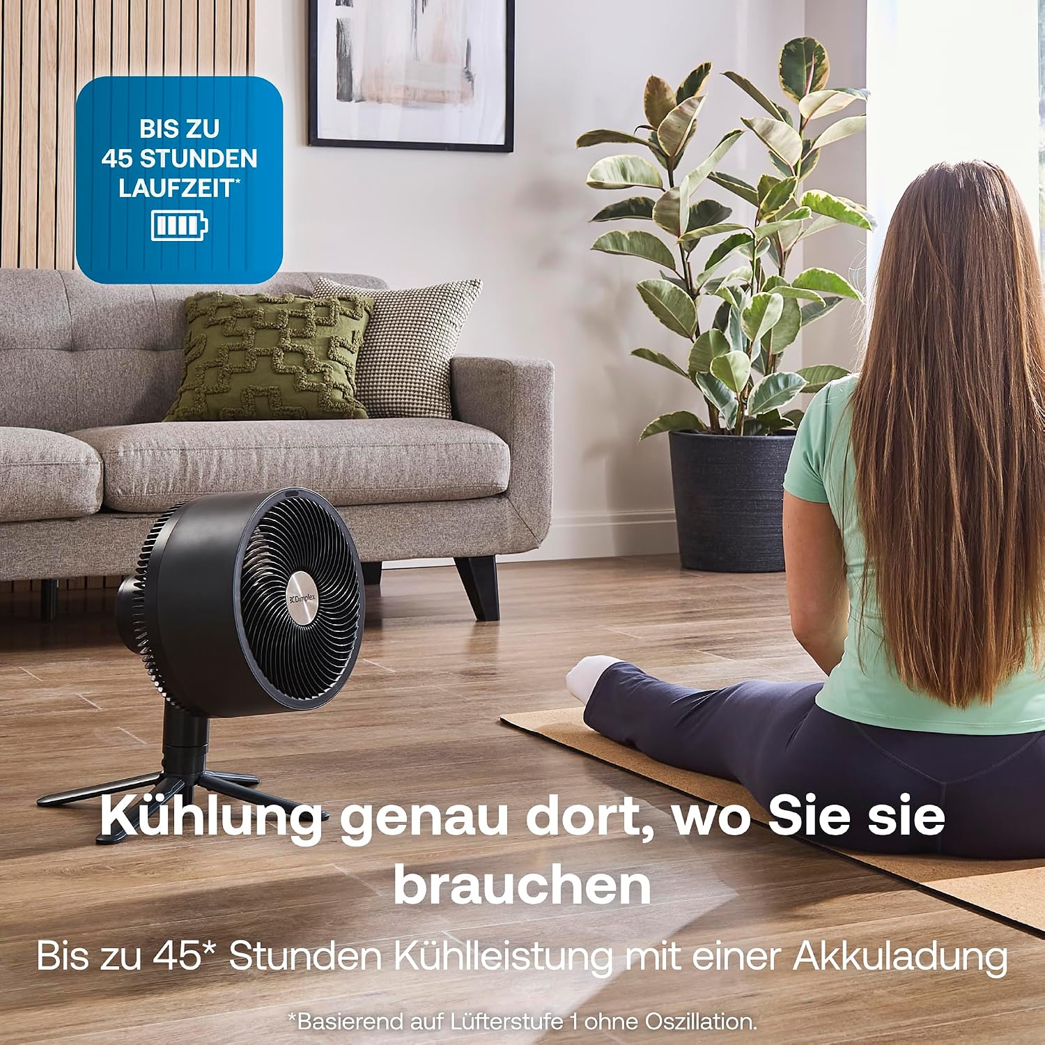 DUOCOOL Smart Akkuventilator 2-in-1 Stand und Tischventilator kabellos 45 Stunden Laufzeit 5 Stufen Turbo App Steuerung Alexa kompatibel