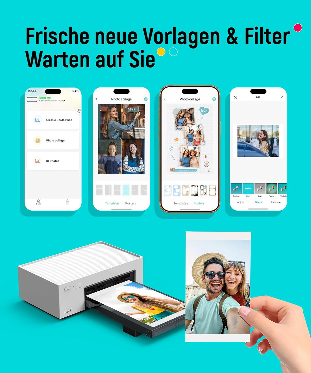 Fotodrucker DHP513 10x15 cm Farbsublimationsdrucker mit WLAN USB 300 DPI für Smartphone PC inklusive 100 Blatt Fotopapier