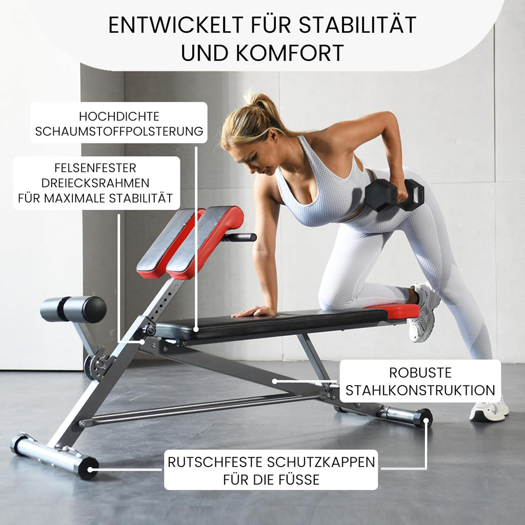 Verstellbare Hantelbank für Krafttraining Hyperextension Rückenstrecker Bauchtrainer Schrägbank Flachbank Modell FF-TB011384