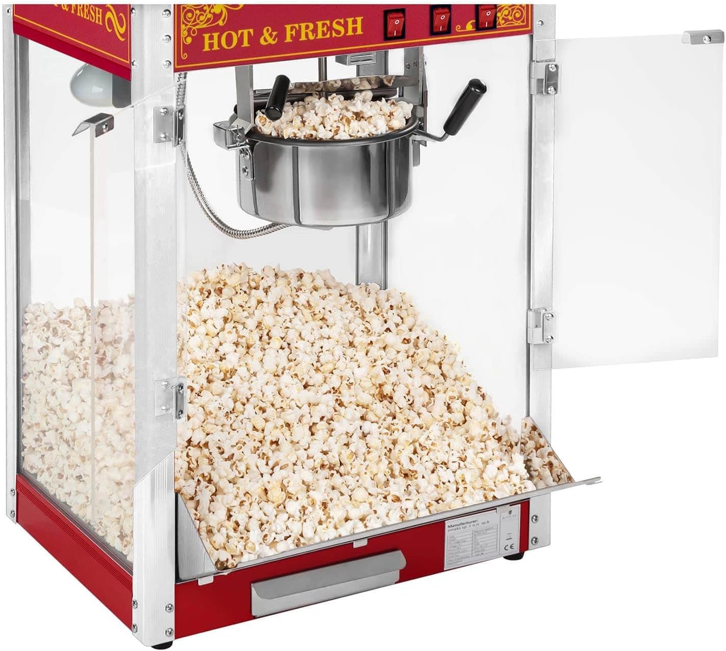 Popcornmaschine 1500W 5 kg/h Retro Design Rot Edelstahl Glas Aluminium kommerzielle Popcorn Maker Maschine