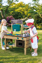 Outdoor Spielküche mit Zubehör aus Holz und Kunststoff E3193 für Kinder ab 3 Jahren wetterfest Garten Rollenspiel Küche