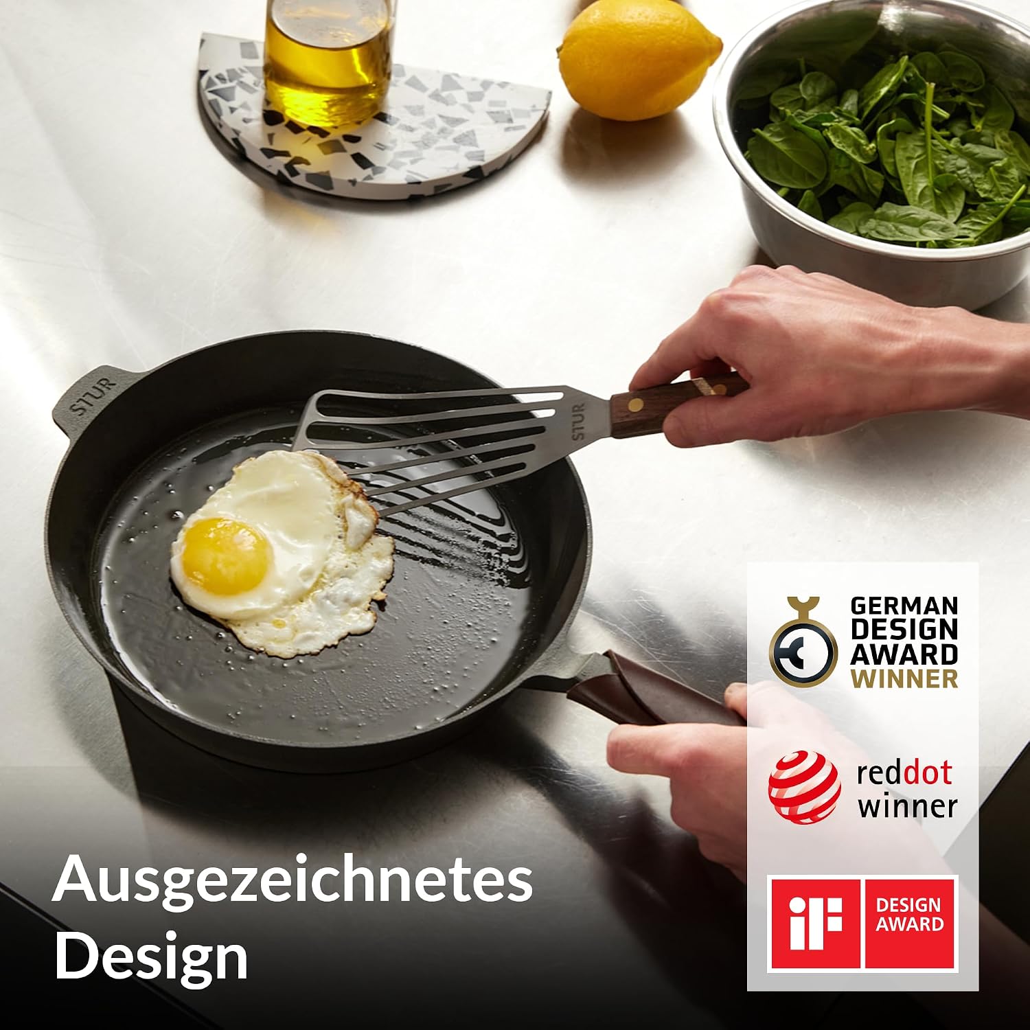 Gusseisenpfanne 28 cm Induktion für alle Herdarten fein geschliffen ohne Beschichtung Made in Germany Cast Iron Pan