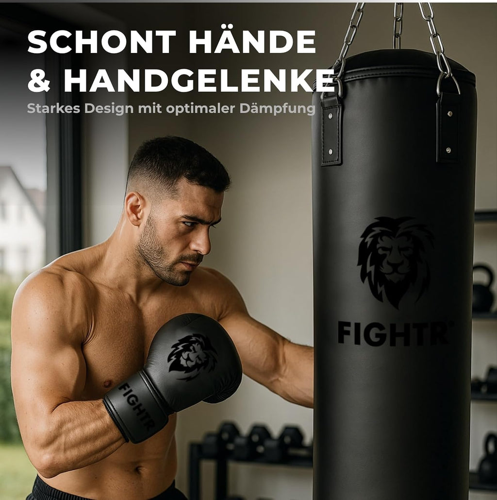 Boxsack 120x35cm PU 30kg mit 4-Punkt-Stahlkette gefüllt oder ungefüllt für Boxen Kickboxen MMA Muay Thai