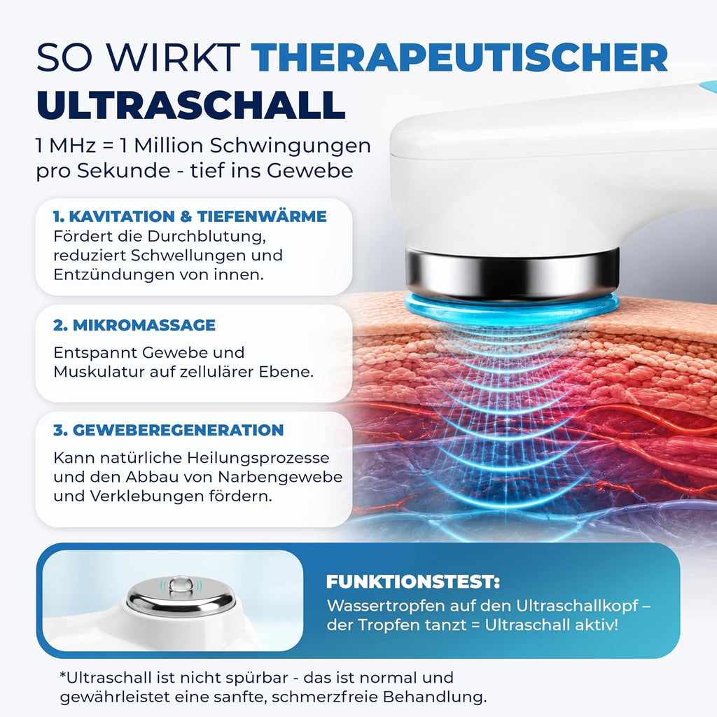 Ultraschalltherapie Gerät 1 MHz mit 3 Intensitätsstufen und Impulsmodus inklusive 150 ml Ultraschallgel