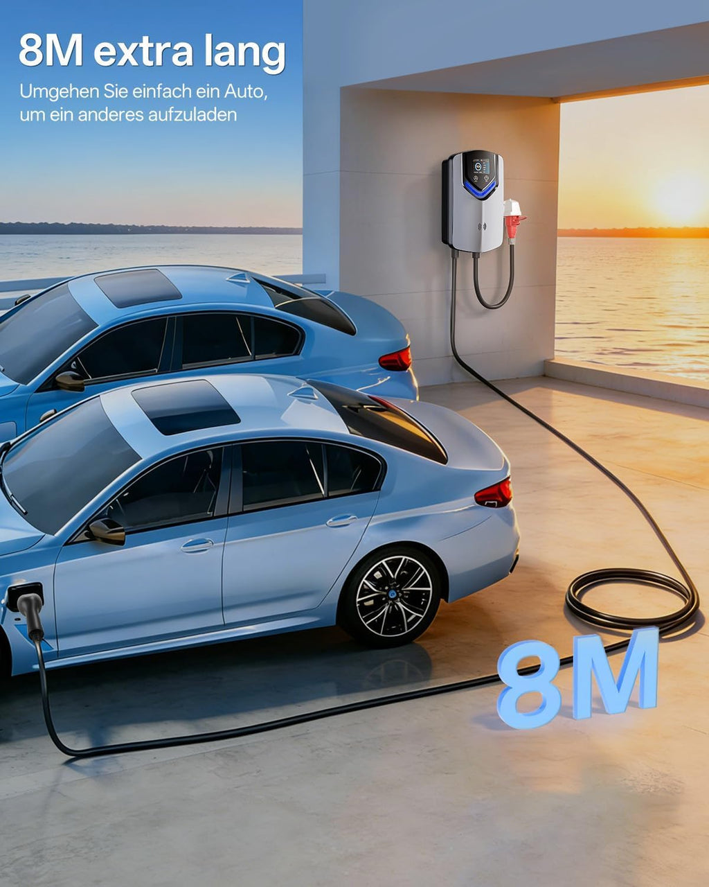 Wallbox Ladegerät Laden APP RFID 11kW 400V 6-16A Typ 2 EV Ladestation 8m Kabel mit Kabelhalter