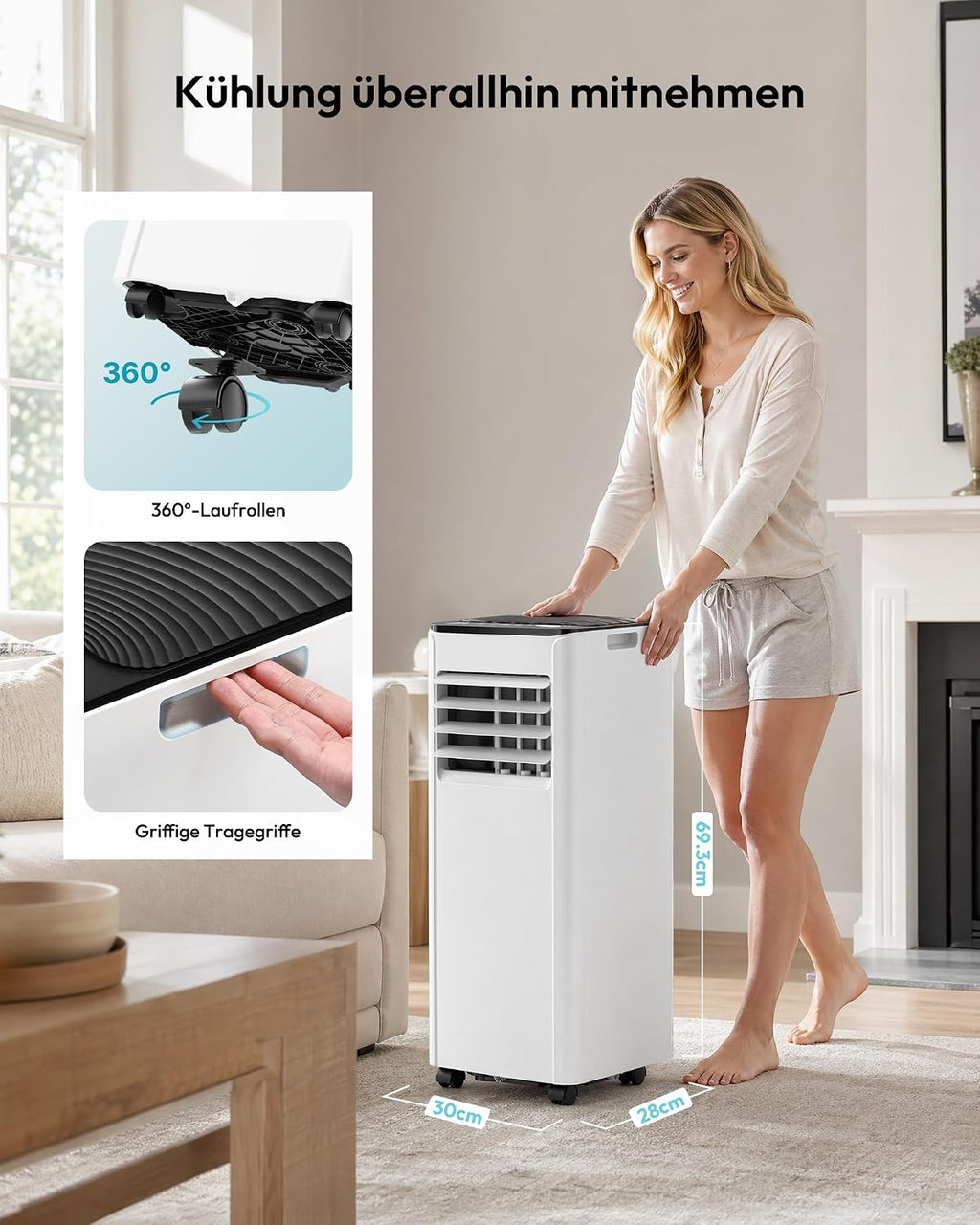 Mobile Klimaanlage 7000 BTU OL-A016FF20N2 Klimagerät mit Abluftschlauch Fenster-Set 4-in-1 24h Timer
